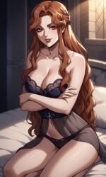 1girls ai_generated bigmic145 blue_dress braid breasts castlevania castlevania_(netflix) hair_ornament lenore_(castlevania) lips long_hair medium_breasts negligee orange_hair panties see-through see-through_clothing vampire vampire_girl wavy_hair