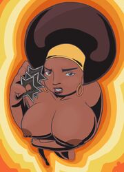 1girls afro big_breasts bimbo black_dynamite dark-skinned_female dark_skin female first_porn_of_franchise honey_bee_(black_dynamite) hoop_earrings pdxyz tagme throwing_star