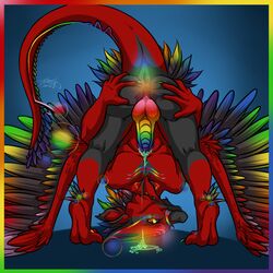 2012 ass aura cum dragon exterio feathers knot male male_only no_humans penis rainbow rift signature solo wings