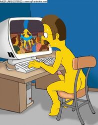 animated ass boner color computer erection female human male male_only marge_simpson ned_flanders nude penis sitting solo tagme the_simpsons