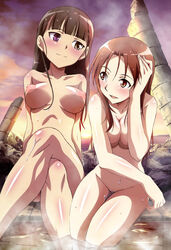 blush medium_breasts minna-dietlinde_wilcke nipples nude photoshop pointy_chin sakamoto_mio strike_witches tamura_masafumi water