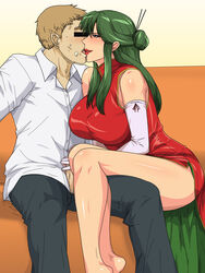 1girls 2012 blush breasts brown_hair censored chinese_clothes cima_garahau curvaceous female green_hair gundam gundam_0083 gureko_rouman hair handjob human identity_censor large_breasts light-skinned_female light_skin lipstick long_hair mature mature_woman penis red_eyes saliva short_hair sitting smile thick_thighs thighhighs villainess wide_hips