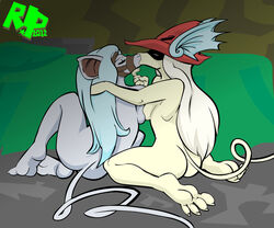anthro ass blue_hair breasts female hair hat kissing long_hair nude r!p rat rodent sideboob white_hair yuri