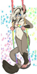 anthro breasts female fur looking_at_viewer mammal marsupial nickii nude popsicle pussy rainbow solo sugar_glider swing tongue tongue_out