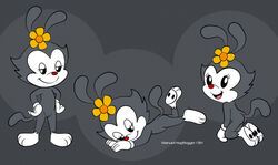 animaniacs ass color dot_warner female female_only feral fur grey_fur lying manuel_hogflogger nude on_front red_nose smile solo standing tagme vulva white_fur