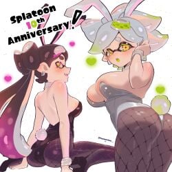 2won2 anniversary bunny_costume bunny_ears bunny_tail bunnysuit callie_(splatoon) female inkling inkling_girl marie_(splatoon) splatoon splatoon_(series) squid_sisters squid_sisters_(splatoon) tagme tentacle_hair twowontwo