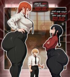 age_difference ai_generated big_ass big_breasts chainsaw_man denji_(chainsaw_man) fat_ass incest_(lore) makima_(chainsaw_man) nayuta_(chainsaw_man) sisters tagme text thick_thighs thighhighs thighs