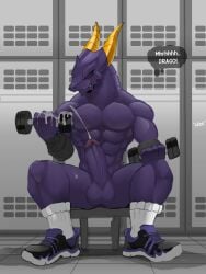 2022 3:4 abs absurd_res anthro bakugan balls big_penis blush bodily_fluids bottomwear closed_eyes clothed clothing cum cum_on_hand cum_on_object digital_media_(artwork) dragon dumbbell ejaculation english_text erection exercise footwear genital_fluids genitals hi_res holding_dumbbell holding_object horn humanoid_genitalia humanoid_penis male mostly_nude muscular muscular_anthro muscular_male mythological_creature mythological_scalie mythology onomatopoeia pantsless pecs penis percival_(bakugan) profanity purple_body purple_penis scalie sellon shoes shorts sitting sneakers socks solo sound_effects spread_legs spreading text thought_bubble topless topless_anthro topless_male weightlifting weights workout yellow_horn