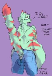 ambiguous_gender amniotic_fluid andromorph anthro anus ass belly big_belly birth blocked_birth blue_eyes bodily_fluids bottomwear clothed clothing crowning cuntboy denim denim_bottomwear denim_clothing dialogue digital_media_(artwork) felid fur genital_fluids genitals ginormous_belly green_body green_fur hair hi_res huge_belly hyper hyper_pregnancy intersex jeans live_birth mammal notched_ear oakfinch open_mouth pants pregnant pregnant_andromorph pregnant_anthro pregnant_intersex pussy shaded signature simple_background soaked solo solo_focus tail text torn_clothing trans_(lore) trans_man_(lore) vaginal_birth vaginal_penetration water_breaking watermark