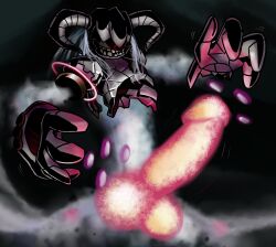 1_eye 2022 2_horns 4_fingers balls big_balls big_penis black_pupils black_sclera duel_masters erection fingers genitals ghost grey_body grey_horn hi_res horn huge_balls huge_cock humanoid humanoid_genitalia humanoid_penis hyper_penis looking_down magic magic_penis male monster motion_lines non-human orange_balls orange_penis penis pink_balls pink_body pink_penis pupils red_balls red_eyes red_penis shadow_moon_cursed_shade solo spirit ultilix yellow_balls yellow_penis