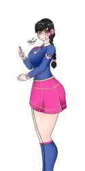 2d academy_d.va asian asian_female big_butt black_hair blizzard_entertainment brown_eyes curvy curvy_figure d.va digital_media_(artwork) draw drawing earphones glasses jeoh2020 korean_female korean_girl no_nude overwatch overwatch_2 school_uniform white_skin