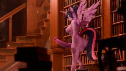 3d_(artwork) 4k absurd_res alicorn animal_genitalia animal_penis anthro ass balls big_breasts big_butt big_penis blender_(artwork) blender_cycles blush book bookshelf breasts digital_media_(artwork) equid equine equine_genitalia equine_penis eyewear friendship_is_magic fti_crossgender furniture genitals glasses gynomorph hasbro hi_res horn horse huge_cock intersex library long_penis looking_at_viewer mammal medial_ring my_little_pony mythological_creature mythological_equine mythology nipples penis pony rule_63 solo twilight_sparkle_(mlp) whike wings