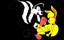 animated breasts crossover female hair_tie jazz_jackrabbit_(series) leg_lift looney_tunes lori_jackrabbit male motion_tweening nipples penis pepe_le_pew skunk smooth_fur straight toonpimp vaginal_penetration yellow_fur