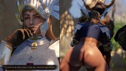 3d_animation armor ass ass_focus blowjob closed_eyes day daytime dialogue face_fucking fellatio fur hair hands_on_hips helmet holding_head horns horns_and_hooves instant_loss instant_loss_2koma interspecies light-skinned_female light_skin minotaur moan moaning mod modded molagballin monster monster_on_female oral oral_sex reyna_asgeir skyrim sound sound_effects sound_warning story tagme text text_box the_elder_scrolls thighhighs tilted_head video winged_helmet