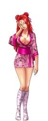 bedtime_jujubee_(hentai_heroes) breasts cg cleavage collarbone double_bun facial_mark female floral_print forehead_mark full_body green_background hair_bun hentai_heroes japanese_clothes jujubee_(hentai_heroes) kimono kinkoid kneehighs large_breasts leg_warmers lipstick long_hair looking_at_viewer makeup official_art parody paya_(the_legend_of_zelda) pink_eyes pink_kimono purple_eyes red_hair sash short_kimono simple_background smile socks solo standing tattoo thick_thighs thighs transparent_background wide_hips