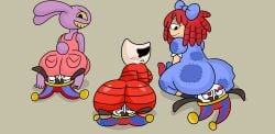1boy 3girls big_ass brappycatty facesitting female gangle_(the_amazing_digital_circus) gangle_with_thick_ribbons glitch_productions jax_(the_amazing_digital_circus) male pomni_(the_amazing_digital_circus) ragatha_(the_amazing_digital_circus) sunniefunnie tagme the_amazing_digital_circus