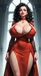 ai ai-created ai_art ai_generated big_breasts big_breasts big_breasts black_hair boobs_bigger_than_head breasts breasts dnd dnd_character dungeons_and_dragons fantasy gigantic_breasts huge_boobs huge_breasts huge_breasts red_dress roleplay tagme tits_bigger_than_head vampire vampire_girl vampiress video
