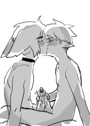 blush charlie_werewolf_(teen-z) choker elf frotting gay kissing luvboy_(teen-z) male male/male naked nude penis size_difference sketch teen-z werewolf yaoi yayaomome