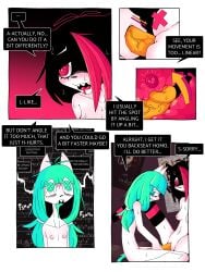 absurd_res anthro anus blue_eyes blue_tail blush breasts clothing comic dialogue dildo dildo_in_pussy dildo_insertion duo ear_piercing felid female female/female flat_chested g-spot genitals girl_a girl_b hair hi_res legwear mammal nipples nude pattern_clothing pattern_legwear penetration piercing ponporio pussy red_eyes red_hair sex sex_toy sex_toy_in_pussy sex_toy_insertion slur striped_clothing striped_legwear stripes stripped_armwear tail teeth the_disappearance_of_girl_a tongue tongue_out vaginal_penetration vaginal_penetration