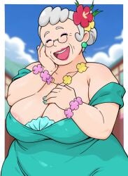 1girls 2025 anela_(pokemon) anime areolae bbw big_belly blurry_background breasts chubby chubby_female closed_eyes digital_media_(artwork) disastrouspanda dress female female_only flower flower_in_hair gilf glasses granny grey_hair hand_on_breast hand_on_face huge_breasts human line_art lipstick makeup mature mature_female milf nintendo open_mouth plump pokemon sagging_breasts shaded short_hair wide_hips