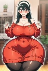 ai_generated big_ass big_breasts big_butt blush cleavage flustered goldencum34 hips_wider_than_shoulders massive_ass navel_visible_through_clothes spy_x_family thick_thighs wide_hips yor_briar yor_forger