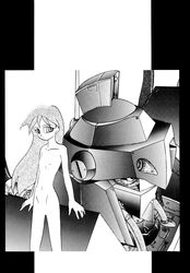 1girls 70s android breasts doraemon female greyscale long_hair mecha monochrome nude riruru