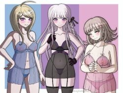3girls akamatsu_kaede blonde_hair blush danganronpa danganronpa:_trigger_happy_havoc danganronpa_(series) danganronpa_1 danganronpa_2:_goodbye_despair danganronpa_3 danganronpa_v3 female female_only kirigiri_kyouko large_breasts midnightdindins nanami_chiaki negligee shy smile underwear