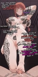 big_breasts breasts chainsaw_man cuckold cum makima_(chainsaw_man) micropenis naked_female qos qos_tattoo queen_of_spades raceplay red_hair text thick_thighs