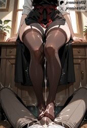 1boy ai_generated apron ashikoki ass attack_on_titan bangs barefoot belt black_apron black_clothes black_dress black_legwear black_pants black_thighhighs blush breasts brown_pants cabinet chair clothing cum cum_on_clothes cum_on_feet cum_on_legs desk dress ejaculation english_language english_text erection feet female female foot_focus footjob garter_straps hair_ornament indoors jennieart02 legs legwear light-skinned_female lower_body male mikasa_ackerman no_shoes original pants pantsu patreon patreon_logo patreon_username penis plant potted_plant semen shingeki_no_kyojin shirt sitting skirt soles solo_focus straight sweat text thighhighs thighs toes twitter twitter_username two-footed_footjob underwear watermark white_shirt window