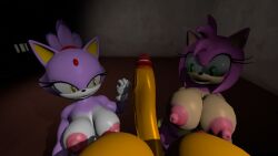 2girls 3d amy_rose anthro big_breasts blaze_the_cat cuckold dickgirl furry furry_female furry_only futanari micropenis rouge_the_bat sfm sonic_(series)