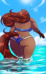 1girls ass asscheeks back_muscles brown_body brown_fur buttcheeks coral_(robthehoopedchipmunk) day daytime digital_drawing_(artwork) digital_media_(artwork) female female_focus female_only furry furry_female hi_res hips hips_wider_than_shoulders horse horse_ears horse_girl horse_tail legs long_hair muscular muscular_anthro muscular_female non-human ocean ocean_background red_hair robthehoopedchipmunk thick_ass thick_legs thick_thighs water
