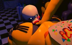 3d animatronic big_breasts big_lips five_nights_at_freddy's five_nights_at_freddy's_2 fnaf_2 futanari intersex licking_pussy marionette_(fnaf) nipples oral_sex puppet_(fnaf) robot_girl thicc_thighs toy_chica_(fnaf) yuri