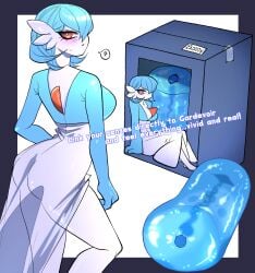 ? alternate_color arm_at_side artificial_vagina ass back blue_hair blue_skin blush border box breasts bright_pupils colored_skin commentary english_commentary english_text female from_behind gardevoir grey_border hair_over_one_eye highres large_breasts looking_at_viewer looking_back multicolored_skin one_eye_covered open_mouth orange_eyes outside_border pokemon pokemon_(creature) purrverse see-through_clothes sex_toy shared_sense shiny_pokemon short_hair simple_background solo speech_bubble spoken_question_mark standing two-tone_skin white_background white_pupils white_skin