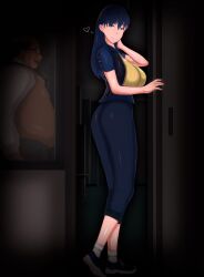 1boy 1girls 3d absurd_res absurdres ass blue_eyes blue_hair breasts dark-skinned_male dark_skin fat_male fat_man female full_body half-closed_eyes heart hi_res high_resolution highres kanou_makoto looking_at_viewer looking_back male tsuma_netori_(series) tsuma_netori_rei:_boku_no_ayamachi_kanojo_no_sentaku ugly_bastard ugly_man vyrus_smith