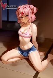 1futa 1girls 2d ai_generated ass bangs barefeet big_ass bra breasts doki_doki_literature_club erection erection_under_clothes erophoenix feet female female_focus full_body futanari looking_at_viewer looking_back natsuki_(doki_doki_literature_club) nude pale_skin pale_skinned_female patreon_username pink_eyes pink_hair small_breasts small_penis smile soles solo solo_female sweat thick thick_thighs toes uncensored