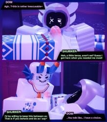 2boys 3d blender blender_cycles comic_page dialogue_box dom_(phighting) english_text gay grabbing grabbing_penis gripping gripping_cock male neck_grab page_3 phighting pov pov_eye_contact precum precum_drip precum_on_penis roblox roblox_game robloxian shuriken_(phighting) stroking stroking_penis sweat sweating tagme text vyndix