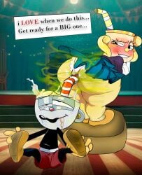 alternate_version_available bottom_heavy bubbles bubbling cuphead cuphead_(game) enjoying_farting enjoying_farts eyepet2010 fart fart_bubbles fart_cloud fart_fetish farting farting_on_another huge_ass looking_pleasured ms._chalice skirt_lift thick_thighs
