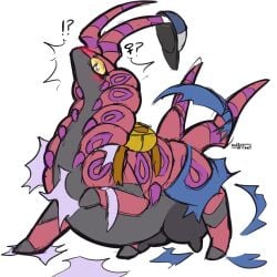 bag blush clothing female female_symbol feral gender_symbol gender_transformation generation_5_pokemon hat headgear headwear hi_res nintendo nipples nulloffset pokemon pokemon_(species) scolipede solo surprised_expression symbol transformation