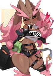 1girls absurd_res black_sclera blush cartoon_artstyle cosplay female female_only furry generation_4_pokemon lightsource looking_at_viewer lopunny mole mole_on_breast mole_on_thigh mole_under_eye neck_bell nicole_demara_(cosplay) nintendo pokemon pokemon_(species) red_eyes shiny_lopunny shiny_pokemon smiling smiling_at_viewer solo thick_thighs weird_proportions zenless_zone_zero