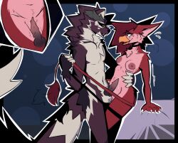 absurd_res anthro avian balls beak bird blush bodily_fluids breasts breath canid canine cinnamon_(zephyrnights) claws close-up digital_media_(artwork) dripping duo erection feathers female fur furniture genital_fluids genitals grinding gryphon hair hi_res humanoid_genitalia humanoid_penis leaking_precum male male/female mammal mythological_avian mythological_creature mythology navel nipples nude open_mouth panting penis pinned_to_bed precum precum_drip purple_body purple_fur pushed_down red_body red_feathers sex sharp_teeth simple_background slim small_breasts smile squish sweat tail tail_pull teeth throbbing tongue vulva zephyrnights