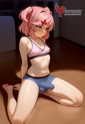 1futa 1girls 2d ai_generated ass bangs barefeet big_ass bra breasts doki_doki_literature_club erection erection_under_clothes erophoenix feet female female_focus full_body futanari looking_at_viewer looking_back natsuki_(doki_doki_literature_club) nude pale_skin pale_skinned_female patreon_username pink_eyes pink_hair small_breasts small_penis smile soles solo solo_female sweat thick thick_thighs toes uncensored