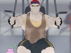 1boy abs balls black_shorts bulge bulge_through_clothing closed_eyes clothed clothed_male clothing dry_bones erection_under_clothes exercise fingerless_gloves front_view gay grey_body gym gym_uniform humanoid male male_only mario_(series) muscular ni nintendo nipples nipples_visible_through_clothing shorts sitting skeleton sleeveless soles solo solo_focus solo_male tank_top thick_thighs yaperstuff18