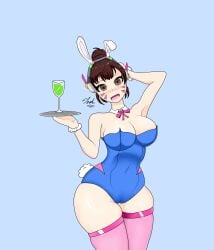 2d asian asian_female blizzard_entertainment brown_eyes brown_hair bunny_ear bunnysuit curvy curvy_figure d.va digital_media_(artwork) draw drawing earphones female jeoh2020 korean_female korean_girl no_nude overwatch overwatch_2 white_skin