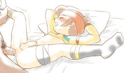 2boys age_difference anal gay headband inazuma_eleven male male_only mamoru_endou on_back penis pillow pixiv pubic_hair sex shirt_lift shorts_around_one_leg socks spread_legs uncensored