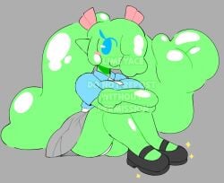 blue_eyes girl green green_body panties skirt slime slime_girl supersoursoda