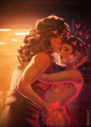 2girls alien:_resurrection alien_(franchise) android annalee_call bangdacy blush bullet_hole bullet_wound closed_eyes ellen_ripley female hug long_hair multiple_girls muscular muscular_female ripley_8 short_hair sound_effects tomboy topless_female uncommon_stimulation wound yuri