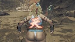akuma ass_focus big_ass blonde_hair capcom curly_hair female female_only kimono monster_hunter_wilds ninja panties shinobi street_fighter street_fighter_6