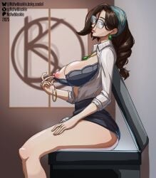futanari glasses intersex nsfwblackle office_lady printer sitting_on_object