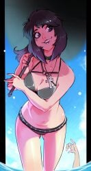 ankh beach black_bikini black_hair black_lipstick dc_comics death death_of_the_endless goth goth_girl haysey_draws ocean outdoors outside pale-skinned_female sandman thigh_gap umbrella vertigo_comics water