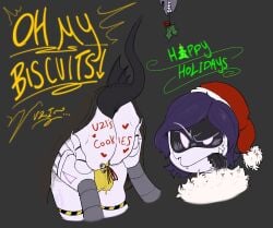 ass ass_focus ass_grab balls ballsack blush christmas christmas_bells christmas_headwear glitch_productions grabbing_ass male male_focus mistletoe murder_drones n_(murder_drones) purple_eyes purple_hair saliva saliva_on_balls saliva_on_tongue squirmiwormi sweat sweaty_balls tongue tongue_out unseen_male_face uzi_(murder_drones) writing_on_ass writing_on_body writing_on_butt